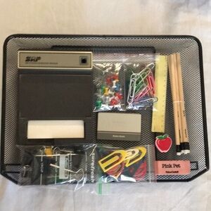 Mesh letter tray and office supplies